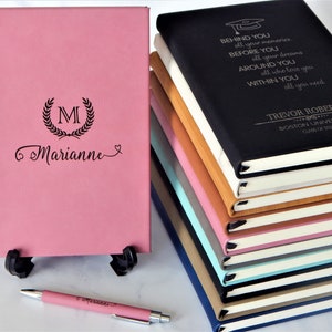 Personalized Pink Journal | Custom Lined Leather Notebook | Hardcover Travel Journal for Women | Engraved Christmas Gift for Daughter