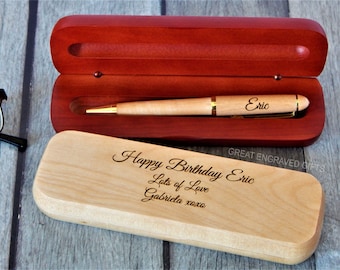 Custom Birthday Gift for Him | Personalized wood Pen and Case WMPEN55