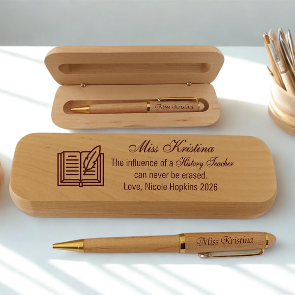 Geschichtslehrer aus Holz mit Stift als Geschenk