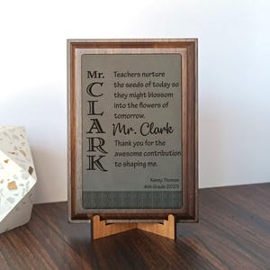 Engraved Leather Plaque Sign: Personalized Teacher Appreciation Gift, PLT004