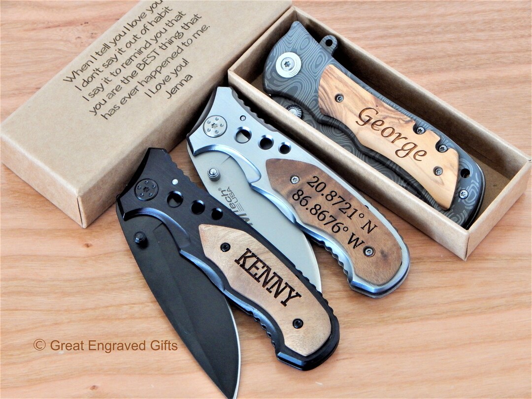 Engraved Knives Custom Pocket Knife Personalized Hunting Knives Wood