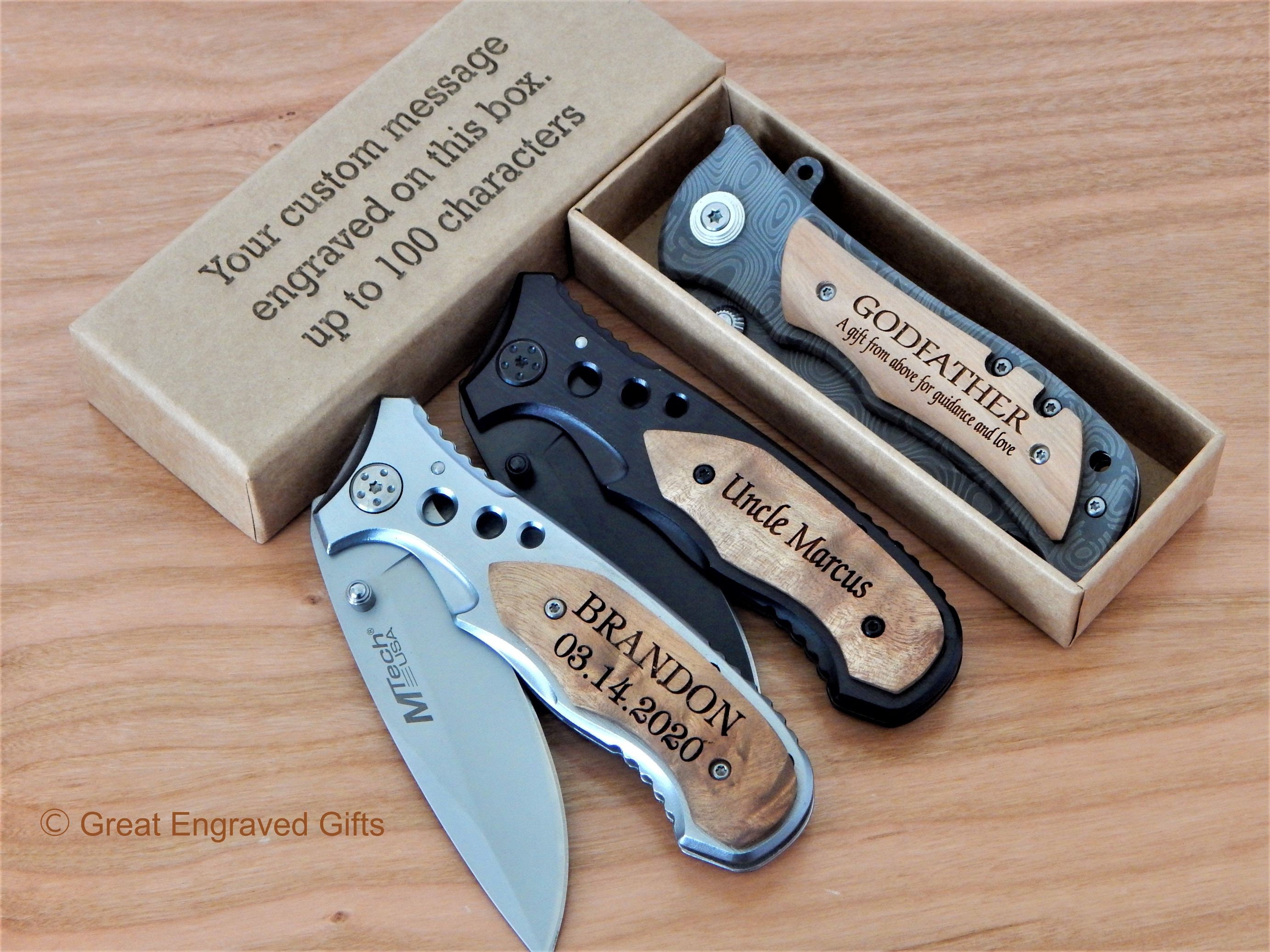 Personalized Knife Gift for Godfather | Engraved Custom Hunting Knives for Men | Baptism Gift | Wedding Gifts for Groomsmen
