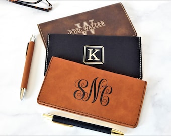 Engraved Leather Checkbook Cover: Custom Check Book Holder