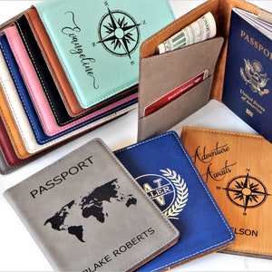 Funda de pasaporte grabada / Cartera de pasaporte personalizada / Estuche de cuero para pasaporte / Funda de pasaporte personalizada para regalo de viaje / Regalo de boda para hombre