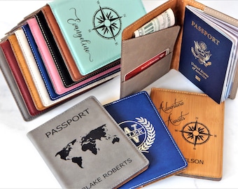 Engraved Leather Passport Cover: Personalized Vacation Travel Gift