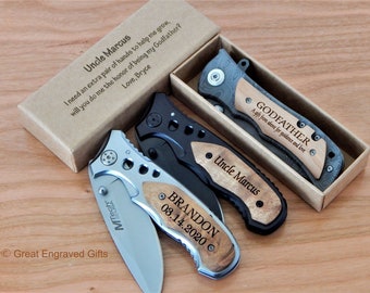 Baptism Gift for Godfather - Godparents Engraved Pocket Knife - Personalized Proposal - Custom Knives