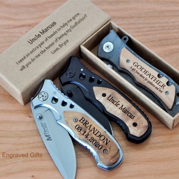 Baptism Gift for Godfather - Godparents Engraved Pocket Knife - Personalized Proposal - Custom Knives