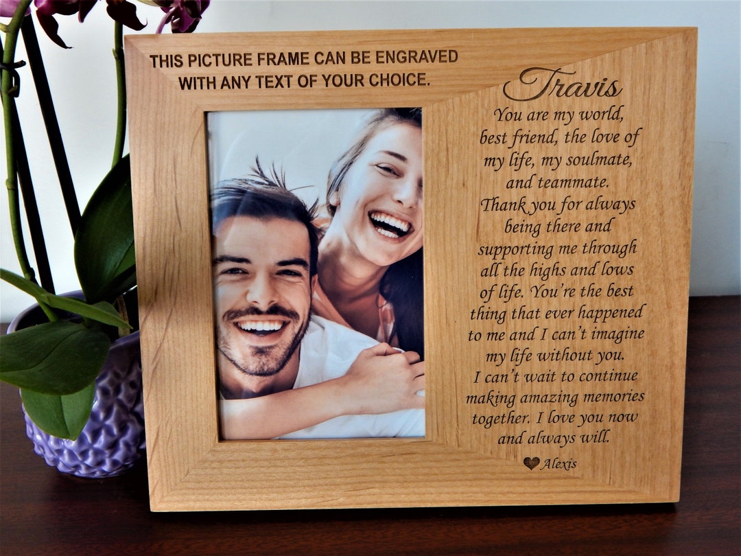 Engraved Picture Frame for Him Wood Anniversary Birthday Valentines Day