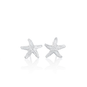 May include: A pair of silver starfish stud earrings. The starfish are textured and have a 3D effect.