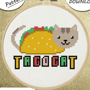 Tacocat Cross Stitch Pattern, DIY Embroidery, Small Hoop Art, Subversive Needlepoint - PDF, Instant Download