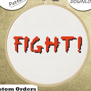 FIGHT! Mortal Kombat inspired Cross Stitch Pattern, DIY Embroidery, Small Hoop Art, Subversive Needlepoint - PDF, Instant Download