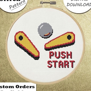 Pinball Flippers Push Start Cross Stitch Pattern, DIY Embroidery, Small Hoop Art, Subversive Needlepoint - PDF, Instant Download