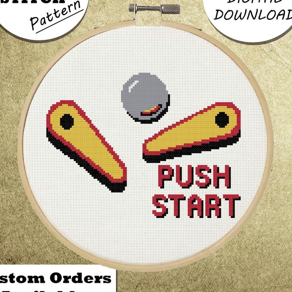 Pinball Flippers Push Start Cross Stitch Pattern, DIY Embroidery, Small Hoop Art, Subversive Needlepoint - PDF, Instant Download