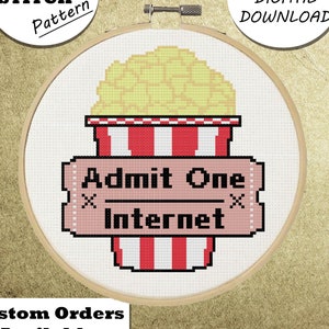 Admit One Ticket Stub to the Internet Cross Stitch Pattern, Embroidery, Small Hoop Art, Subversive Needlepoint - PDF, Instant Download