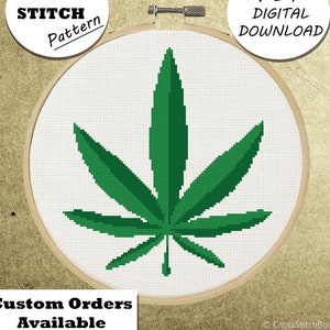 Pot Marijuana Leaf Cross Stitch Pattern, DIY Embroidery, Small Hoop Art, Subversive Needlepoint - PDF, Instant Download