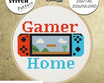 Handheld Gamer Home video game Cross Stitch Pattern, DIY Embroidery, Small Hoop Art, Subversive Needlepoint - PDF, Instant Download