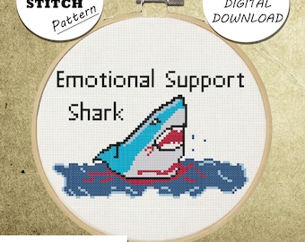 Emotional Support Shark Cross Stitch Pattern: Humor Embroidery (PDF)