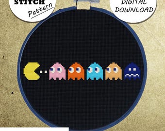 Classic Arcade Vintage Characters Cross Stitch Pattern, DIY Embroidery, Small Hoop Art, Subversive Needlepoint - PDF, Instant Download