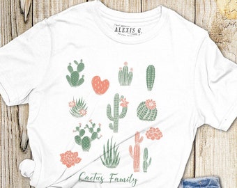 Cactus Family Graphic Tee: Hand Screen Printed Cotton Shirt