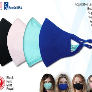 4 Pack Cotton Blend Face Mask: 3-Layer, Adjustable Cord Locks