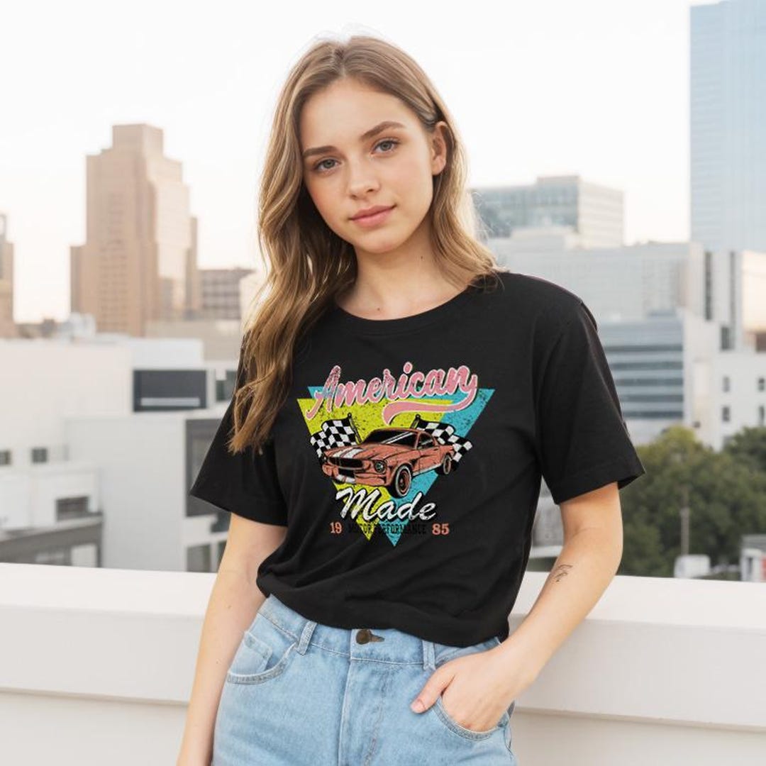Retro Classic Car Graphic T-shirt, 80s Style Mustang Graphic Tee