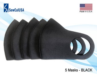 5 Pack Neoprene Face Mask: Washable, Breathable, Reusable (Made in USA)