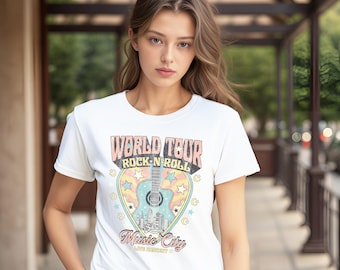 Vintage Rock and Roll Tour T-Shirt: Music City Guitar Tee