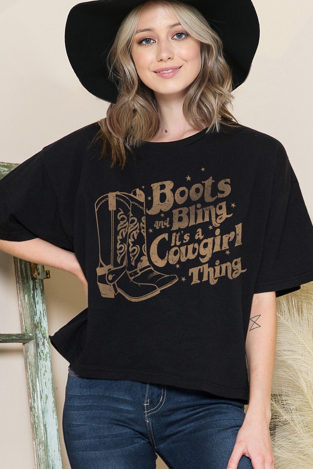 Boots and Bling Front and Back Graphic Crop Tee Cowgirl - Etsy