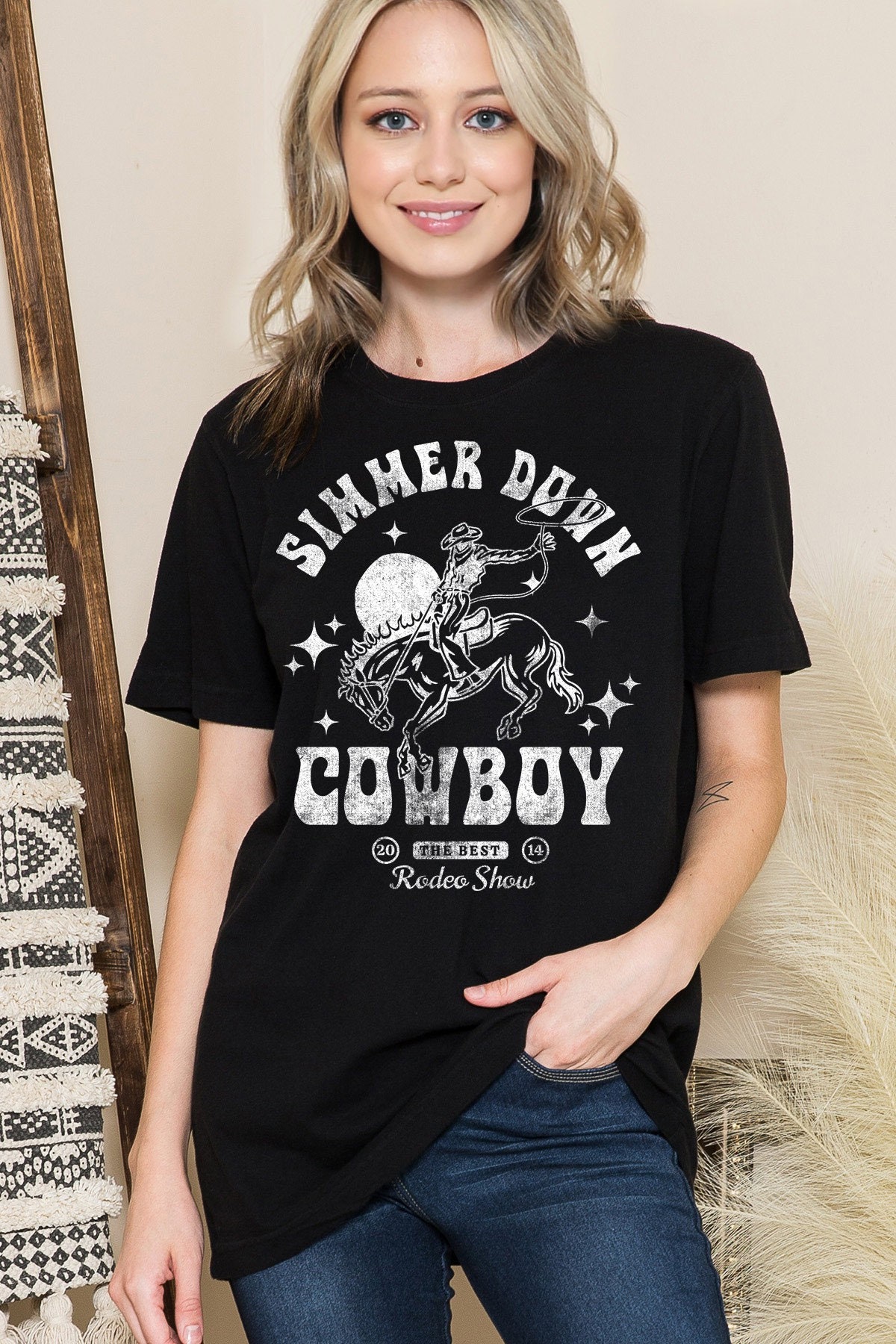 Simmer Down Cowboy Graphic Tee Country Western Shirt Rodeo - Etsy