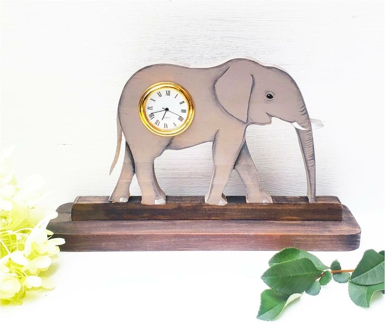 Elephant clock elephant art desk clock wooden art wooden Etsy