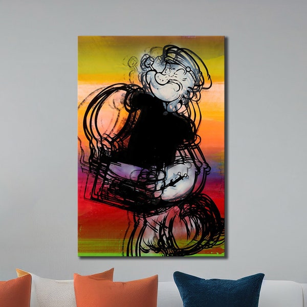 Popeye Colorful Mixed Media Graffiti Art Print Canvas Inspirational Street Wall Art Banksy Artwork Trendy Large Wall Art for Home Room Decor