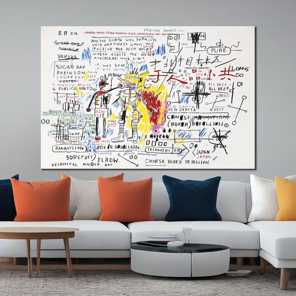 Art mural moderne, impression sur toile Jean Michel Basquiat, oeuvre inspirante de graffitis de rue, impression sur toile d'art urbain, grande oeuvre d'art mural pour la décoration intérieure