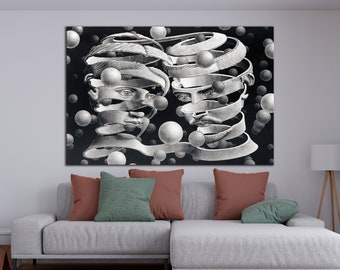 Surrealistic Wall Art Bond of Unioun Art Print Black and White Canvas Art Surrealism Wall Decor Escher Art Print Housewarming Gift Wall Art