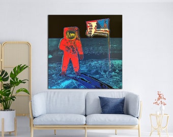 Moonwalk popart Warhol canvas print pop art print astronaut canvas print vierkante muur kunst hedendaagse kunst print Banksy muur kunst trendy kunst