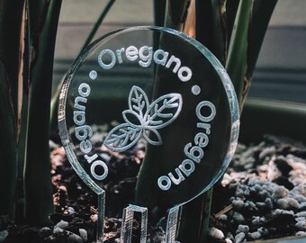 Lasercut Oregano Marker • Plant Accessory • Clear Acrylic Herb Sign