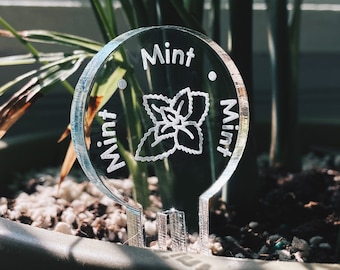 Lasercut Mint Marker • Plant Accessory • Clear Acrylic Herb Sign