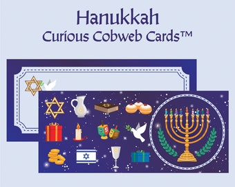 Hanukkah Cobweb Card 9.25x4" • LUX #10 Metallic Taupe Self-Seal Envelope • Pop Up Card 3D Card