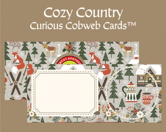 Cozy Country Holiday Cobweb Card 9.25x4" • LUX #10 Metallic Taupe Self-Seal Envelope • Pop Up Card 3D Card