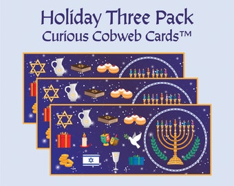 x3 Hanukkah Cobweb Card 9.25x4" • LUX #10 Metallic Taupe Self-Seal Envelope • Pop Up Card 3D Card