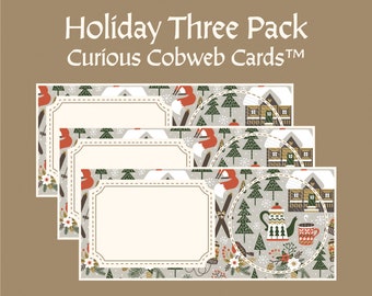 x3 Cozy Country Holiday Cobweb Card 9.25x4" • LUX #10 Metallic Taupe Self-Seal Envelope • Pop Up Card 3D Card