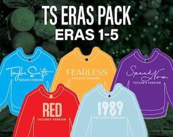 TS Eras 1-5 Sweatshirt Collection Ornament 1/4" Thick Clear Glass Acrylic w/ Colored Backing