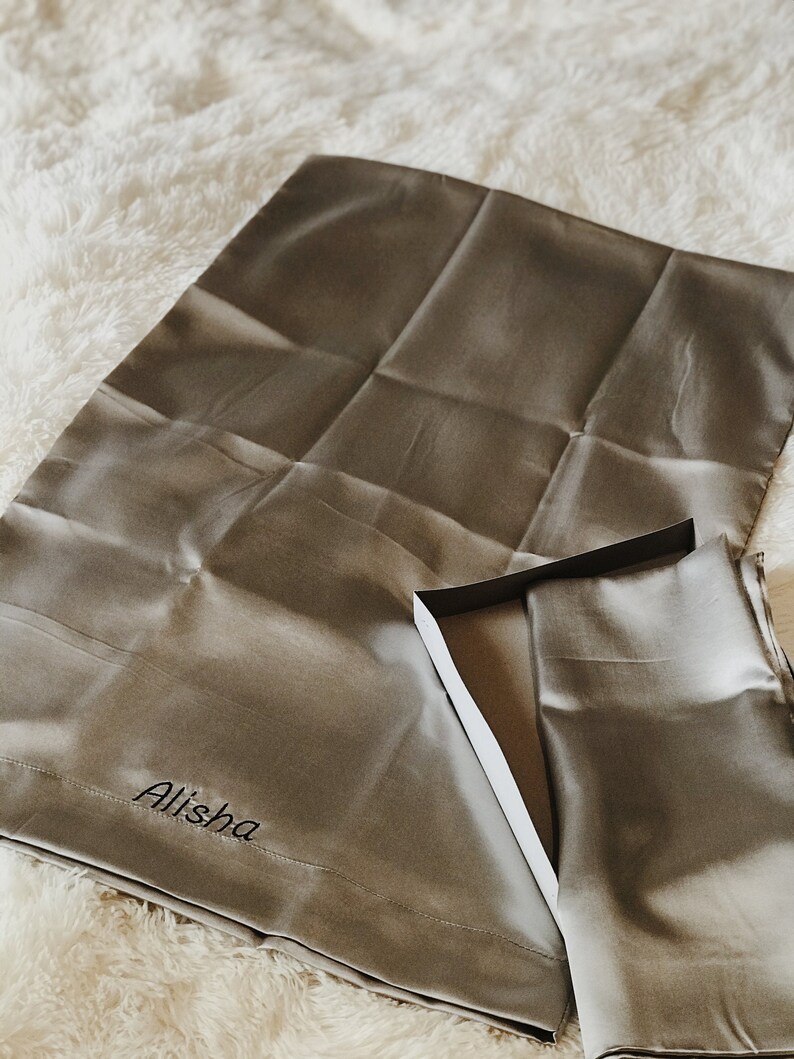 Set of 2 Personalized Satin Pillowcases, Embroidered Satin Pillowcase