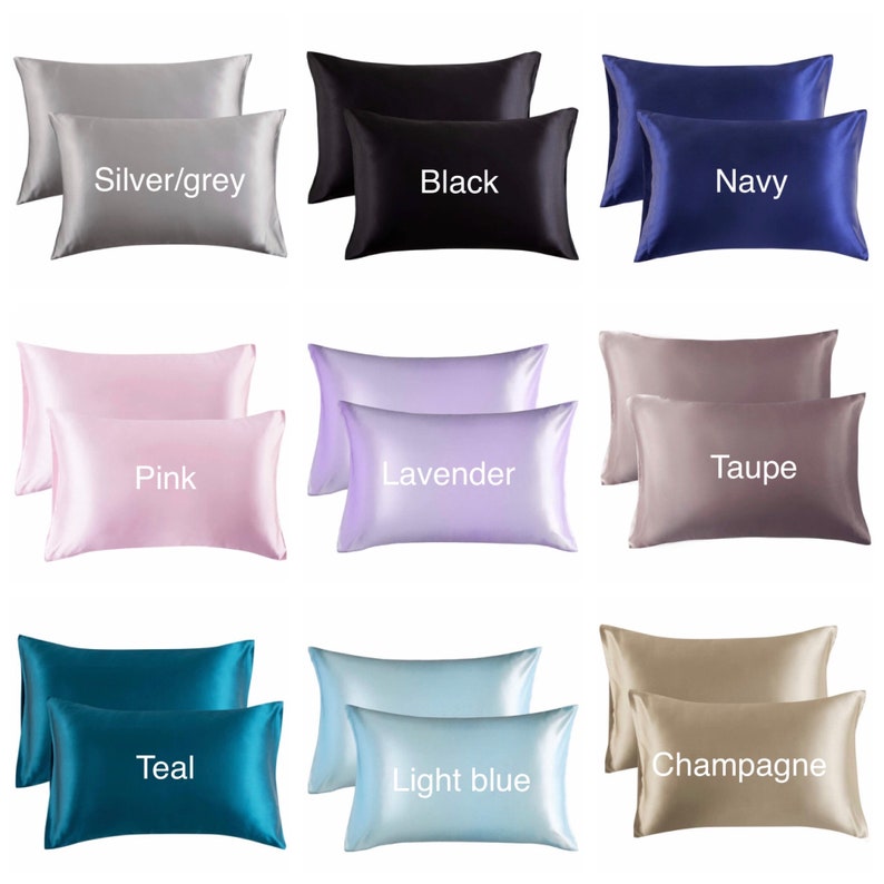 Set of 2 Personalized Satin Pillowcases, Embroidered Satin Pillowcase