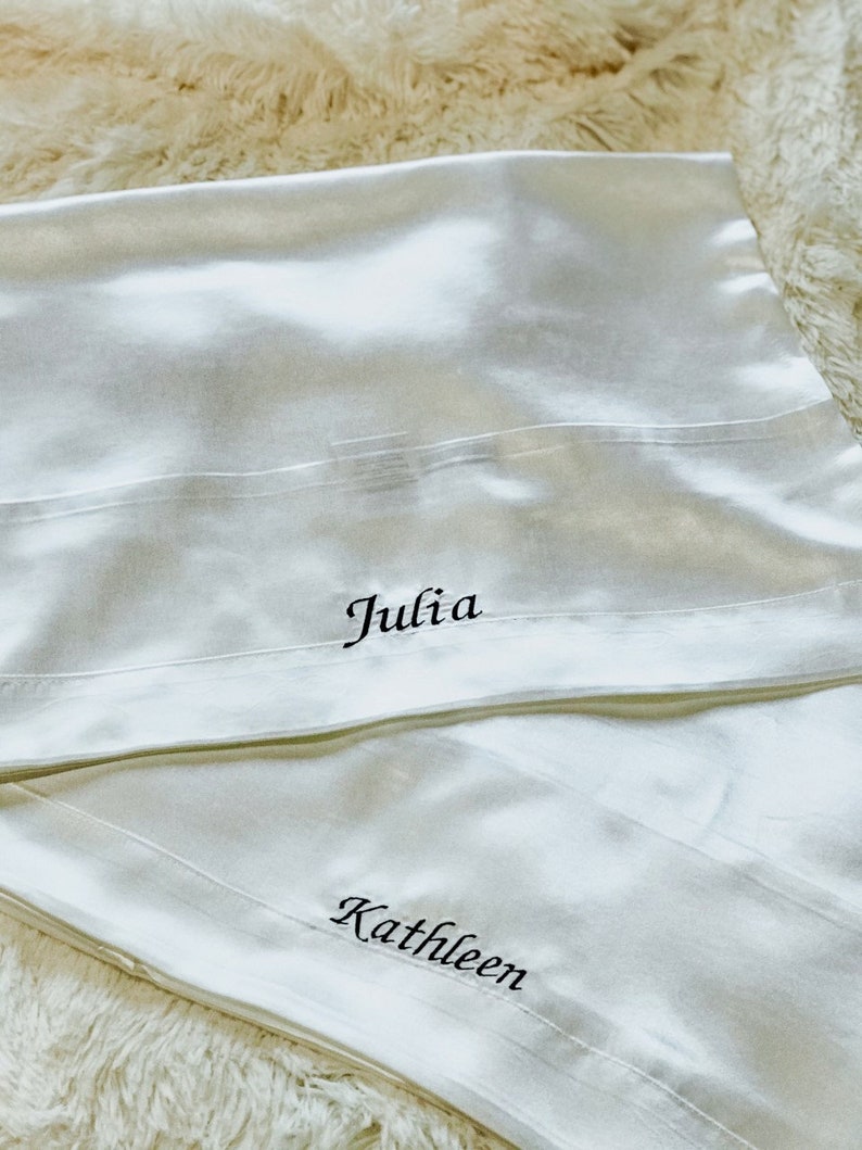 Set of 2 Personalized Satin Pillowcases, Embroidered Satin Pillowcase
