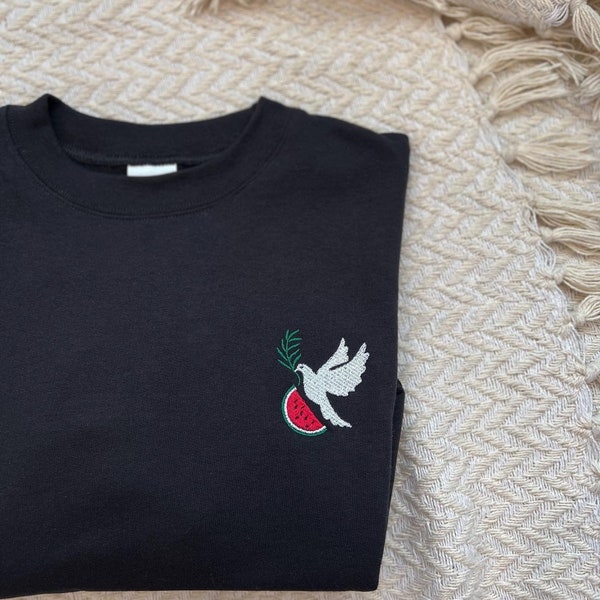 Palestine watermelon embroidered crew neck