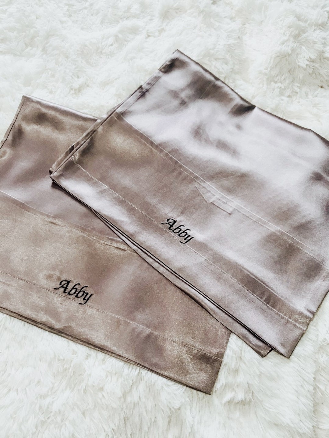 Set of 2 Personalized Satin Pillowcases, Embroidered Satin Pillowcase