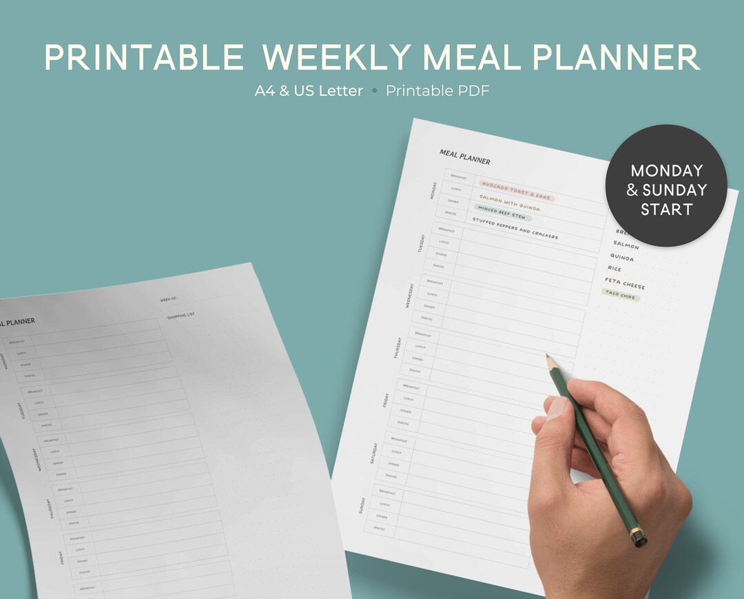 Meal Food Planner Weekly Ingredients Groceries List Shopping Meal Prep ...