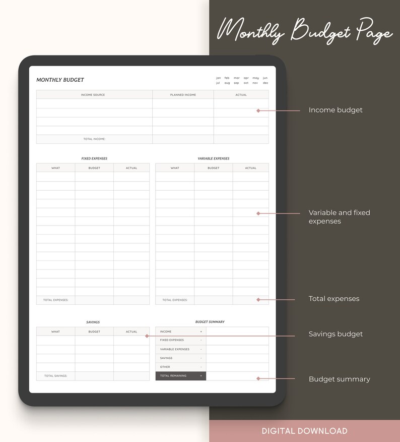 Monthly Budget Finance Planner Page Insert Goodnotes Digital Etsy