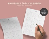 2024 Year At a Glance Printable Calendar PDF US Letter A4 Yearly Planner Monthly Dates New Year Planner Calendar 2024 Week Numbers
