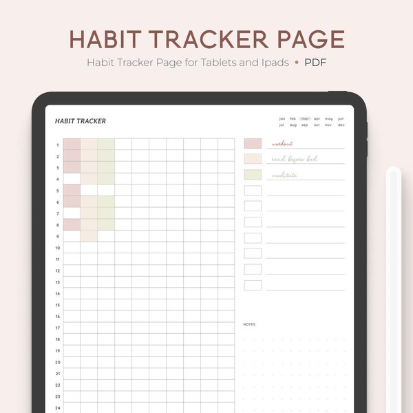 Habit Tracker Digital Planner Monthly Ipad Tablets Goodnotes Notability Fillable Tracker Notes